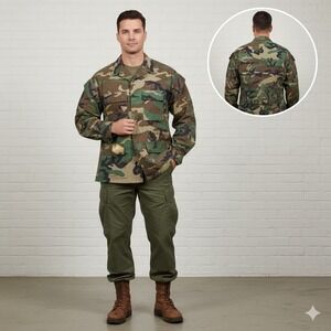 Vintage Military Woodland Camo Hot Weather Ripstop Jacket Medium Long 80's